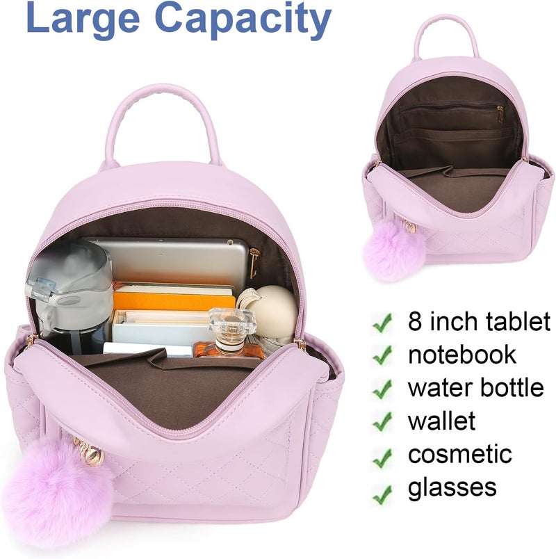 Barsine Girls Fashion Mini Backpack Purse Small Cute Plaid Leather Women Backpacks Little Bag (Purple) - Image 4